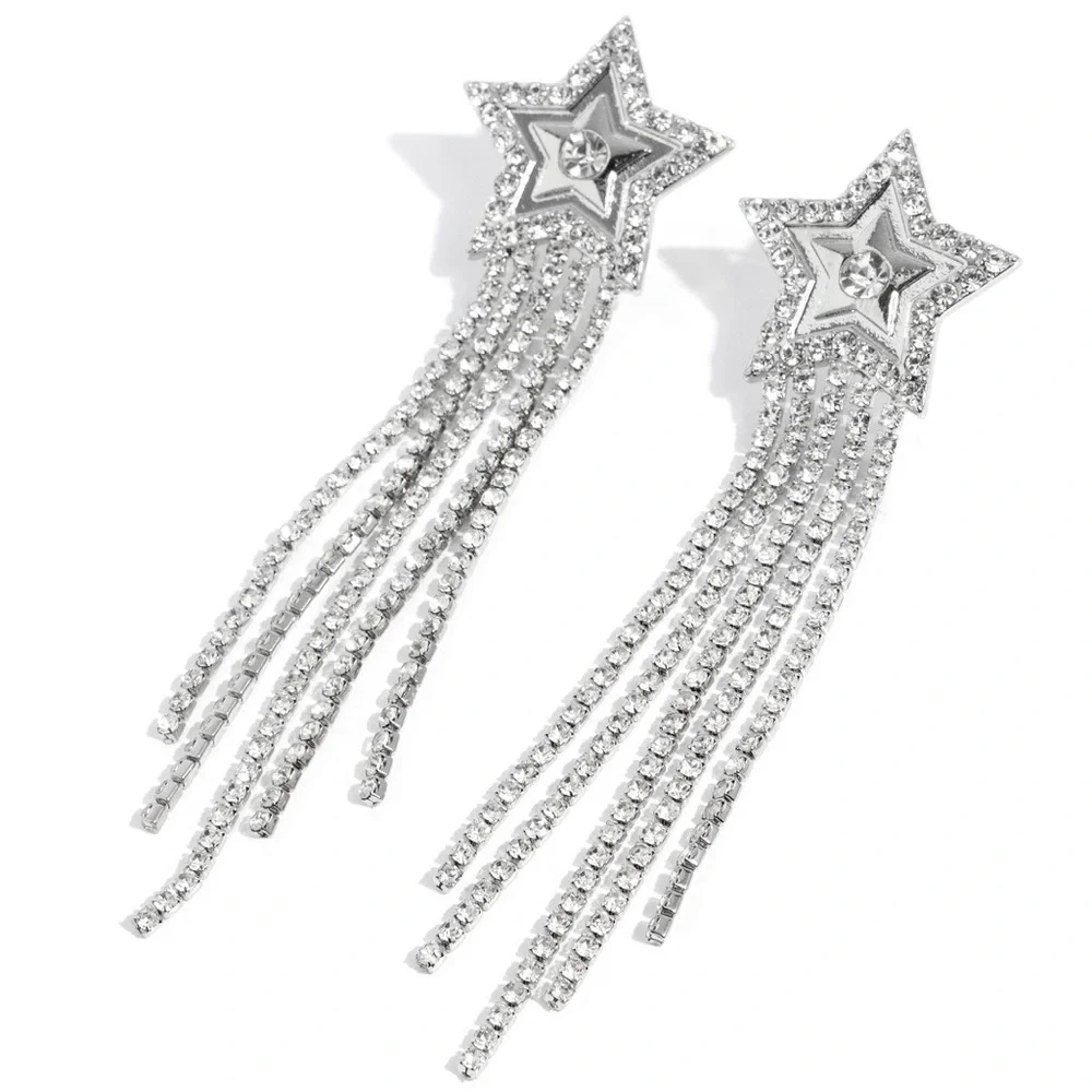 NWT Silver Star Tassel Earrings - Picture 3 of 5